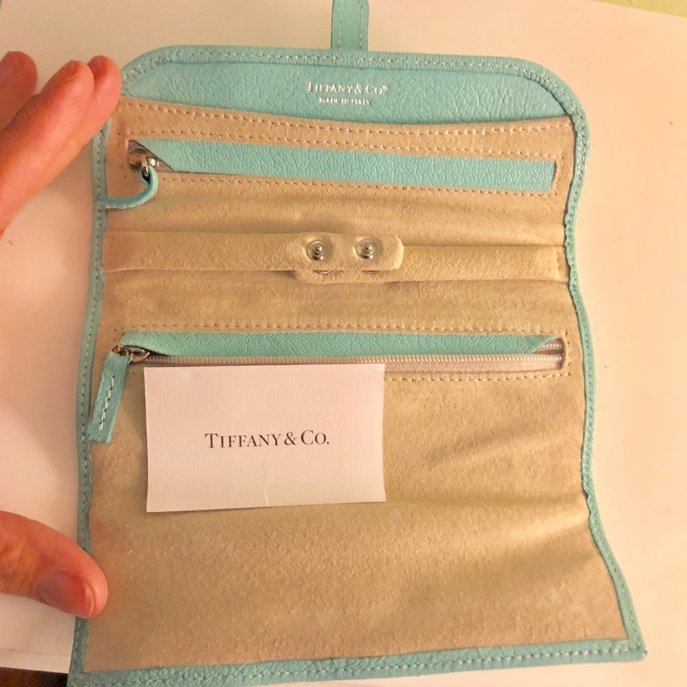 Tiffany & Co. Blue and Cream Leather Jewelry Roll